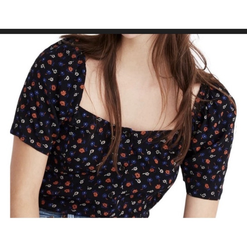 Madewell Button Front Square Neck Top In Prairie‎ Posies Smocking Sz S Romantic